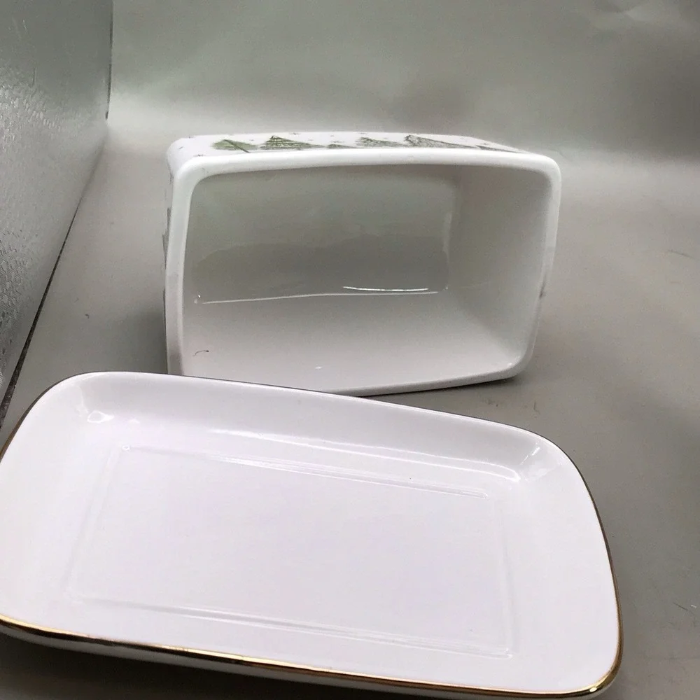 Grace Teaware Porcelain Butter Dish And Gravy Boat Trees And Snow And Gold Trim - Picture 12 of 16